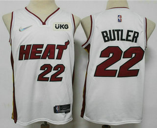 Men's Miami Heat #22 Jimmy Butler White Nike 75th Anniversary Diamond 2021 Stitched Jersey With Sponsor