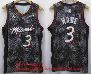 Men's Miami Heat #3 Dwyane Wade Black 2021 Brand Jordan Swingman Stitched NBA Fashion Jersey With NEW Sponsor Logo