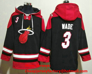 Men's Miami Heat #3 Dwyane Wade Black Ageless Must Have Lace Up Pullover Hoodie