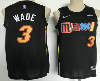 Men's Miami Heat #3 Dwyane Wade Black Diamond 2022 City Edition Swingman Stitched Jersey With Sponsor Logo