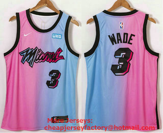 Men's Miami Heat #3 Dwyane Wade Pink Blue 2021 Nike City Edition Swingman Jersey