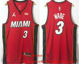 Men's Miami Heat #3 Dwyane Wade Red Brand Jordan 75th Anniversary Diamond 2021 Stitched Jersey With Sponsor