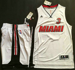 Men's Miami Heat #3 Dwyane Wade Revolution 30 Swingman 2015-16 Retro White Jersey Short Suits