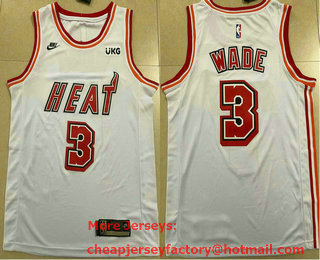 Men's Miami Heat #3 Dwyane Wade White 2023 Nike Swingman Stitched NBA Jersey With Sponsor