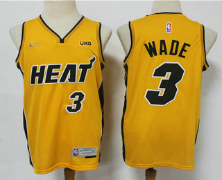 Men's Miami Heat #3 Dwyane Wade Yellow Nike Swingman 2021 Earned Edition Stitched Jersey With NEW Sponsor Logo