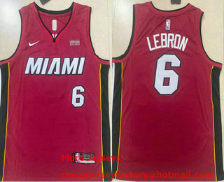 Men's Miami Heat #6 LeBron James Red 2022 Nike Swingman Stitched NBA Jersey With Sponsor