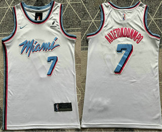 Men's Miami Heat #7 Giannis Antetokounmpo White City Sponsor Swingman Jersey