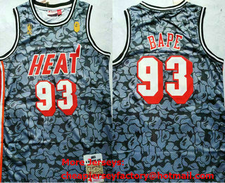 Men's Miami Heat #93 Bape Grey 1993 Throwback Swingman Jersey