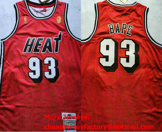 Men's Miami Heat #93 Bape Red 1993 Throwback Swingman Jersey