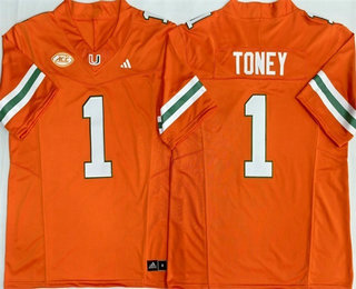 Men's Miami Hurricanes #1 Malachi Toney Orange FUSE College Football Jersey