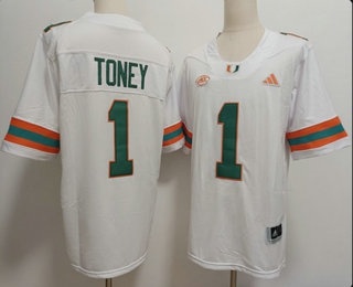 Men's Miami Hurricanes #1 Malachi Toney White FUSE College Football Jersey