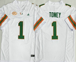 Men's Miami Hurricanes #1 Malachi Toney White FUSE College Football Jersey