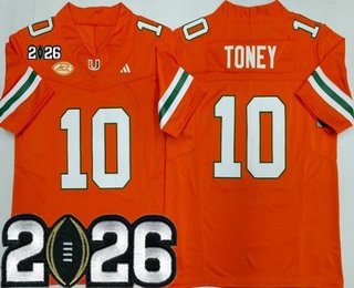Men's Miami Hurricanes #10 Malachi Toney Orange 2026 Champions College Football Jersey