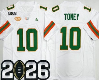 Men's Miami Hurricanes #10 Malachi Toney White 2026 Champions College Football Jersey