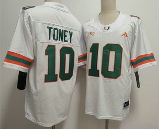 Men's Miami Hurricanes #10 Malachi Toney White College Football Jersey
