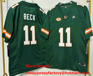 Men's Miami Hurricanes #11 Carson Beck Limited Green FUSE College Football Jersey