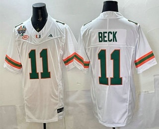 Men's Miami Hurricanes #11 Carson Beck White FUSE Fiesta Bowl Champions Patch College Football Jersey