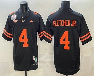Men's Miami Hurricanes #4 Mark Fletcher Jr Black FUSE Fiesta Bowl Champions Florida Patch College Football Jersey