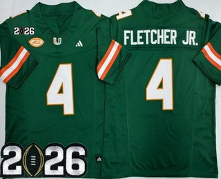 Men's Miami Hurricanes #4 Mark Fletcher Jr Green 2026 Champions College Football Jersey