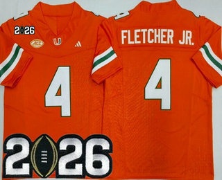 Men's Miami Hurricanes #4 Mark Fletcher Jr Orange 2026 Champions College Football Jersey