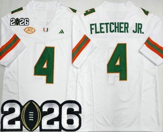 Men's Miami Hurricanes #4 Mark Fletcher Jr White 2026 Champions College Football Jersey