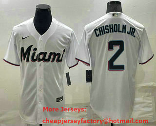 Men's Miami Marlins #2 Jazz Chisholm Jr White Stitched MLB Cool Base Nike Jersey