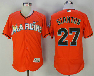 Men's Miami Marlins #27 Giancarlo Stanton Orange Stitched MLB Flex Base Jersey