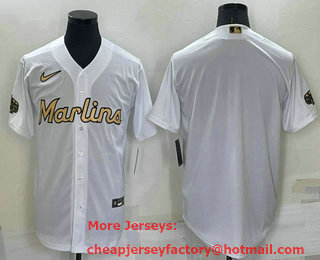 Men's Miami Marlins Blank White 2022 All Star Stitched Cool Base Nike Jersey