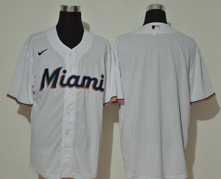 Men's Miami Marlins Blank White Stitched MLB Cool Base Nike Jersey