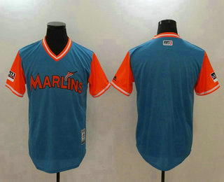 Men's Miami Marlins Majestic Light Blue-Orange 2018 Players' Weekend Authentic Team Jersey
