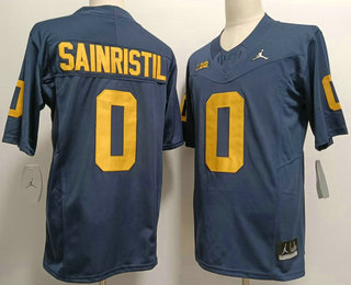 Men's Michigan Wolverines #0 Mike Sainristil Navy Blue 2023 FUSE Vapor Stitched Jersey