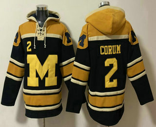 Men's Michigan Wolverines #2 Blake Corum Navy Blue Ageless Must Have Lace Up Pullover Hoodie