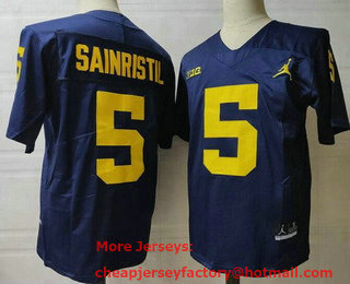 Men's Michigan Wolverines #5 Mike Sainristil Navy College Football Jersey