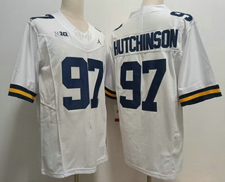Men's Michigan Wolverines #97 Aidan Hutchinson White FUSE College Football Jersey