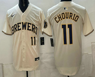 Men's Milwaukee Brewers #11 Jackson Chourio Cream Limited Stitched Jersey