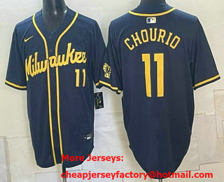Men's Milwaukee Brewers #11 Jackson Chourio Navy Limited Stitched Jersey