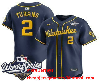 Men's Milwaukee Brewers #2 Brice Turang Navy 2026 World Series Alternate Limited Stitched Jersey