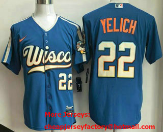 Men's Milwaukee Brewers #22 Christian Yelich Blue 2026 City Connect Stadium Jersey