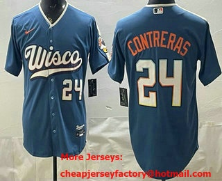 Men's Milwaukee Brewers #24 William Contreras Blue 2026 City Connect Stadium Jersey