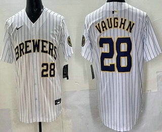 Men's Milwaukee Brewers #28 Andrew Vaughn White Limited Jersey