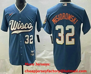 Men's Milwaukee Brewers #32 Jacob Misiorowski Blue 2026 City Connect Stadium Jersey