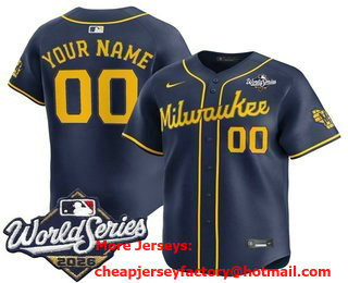 Men's Milwaukee Brewers ACTIVE PLAYER Custom Navy 2026 World Series Alternate Limited Stitched Jersey