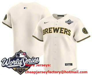 Men's Milwaukee Brewers Blank Cream 2026 World Series Limited Stitched Jersey