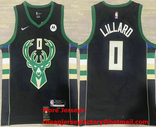 Men's Milwaukee Bucks #0 Damian Lillard Black Icon Sponsor Swingman Jersey