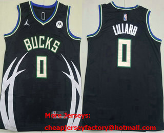 Men's Milwaukee Bucks #0 Damian Lillard Black Statement Icon Sponsor Swingman Jersey