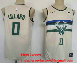 Men's Milwaukee Bucks #0 Damian Lillard Cream 2022 City Edition Sponsor Swingman Jersey