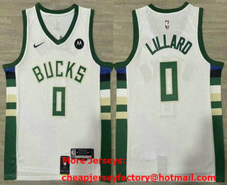 Men's Milwaukee Bucks #0 Damian Lillard White Icon Sponsor Swingman Jersey