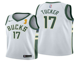 Men's Milwaukee Bucks #17 PJ Tucker 2021 White Finals Champions Stitched Basketball Jersey