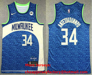 Men's Milwaukee Bucks #34 Giannis Antetokounmpo Blue 2023 City Icon Sponsor Swingman Jersey