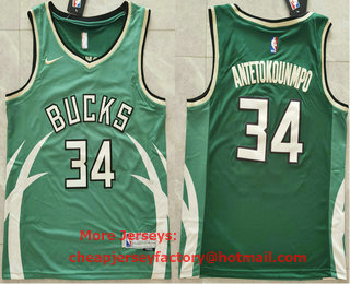 Men's Milwaukee Bucks #34 Giannis Antetokounmpo Green Nike Swingman 2021 Earned Edition Stitched Jersey